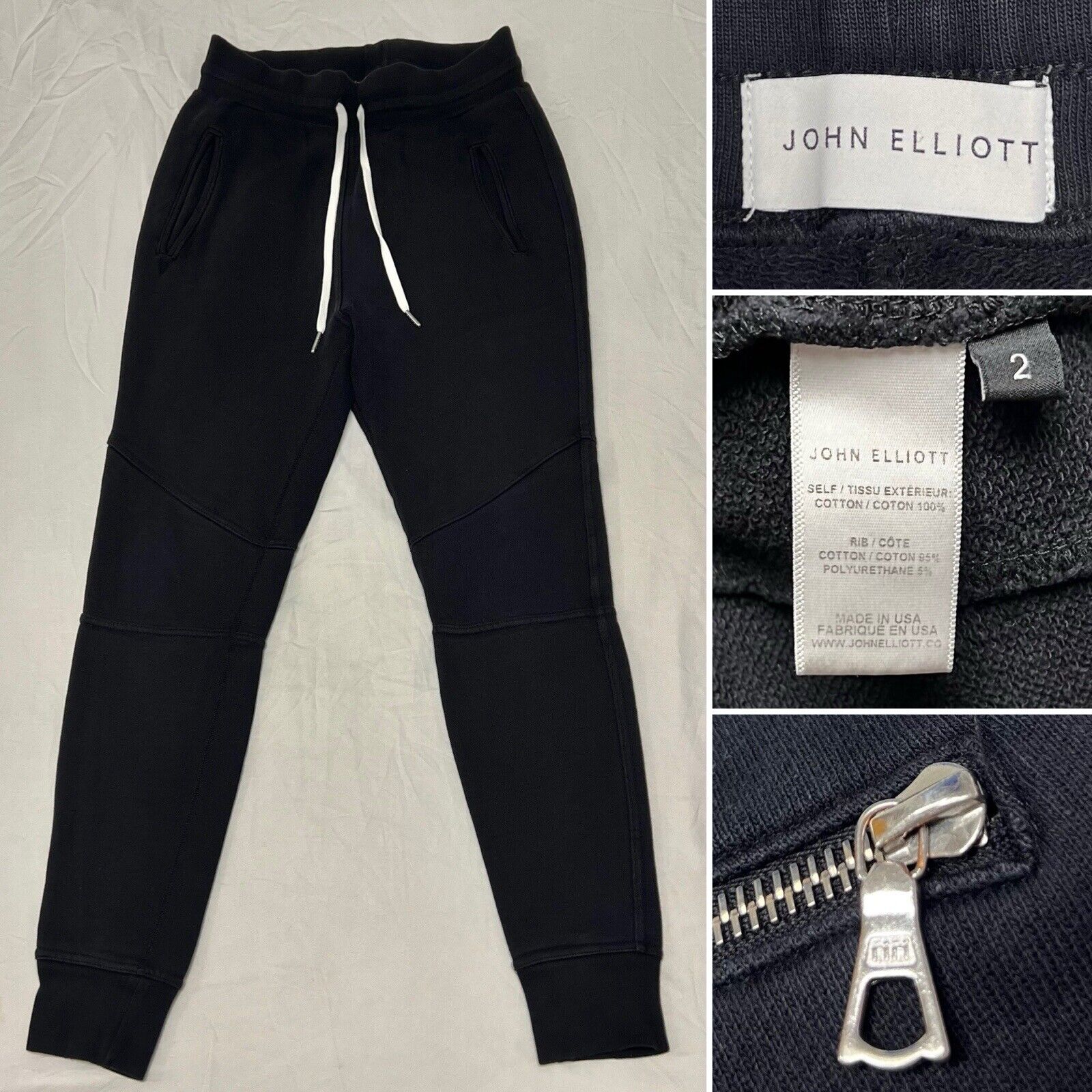 John Elliott Escobar Sweatpants Black Men’s 2/M Drawstring French Terry Jogger